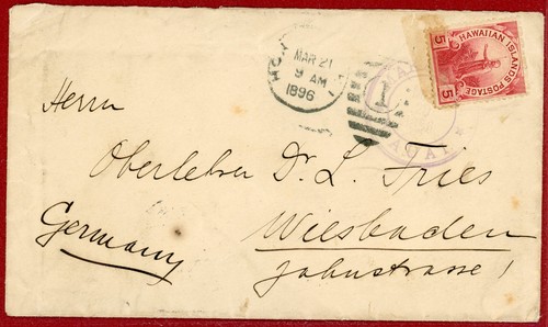 USA Hawaii 1896, #76 5c Solo auf Brief, Makaw?i, Kauai nach Deutschland
