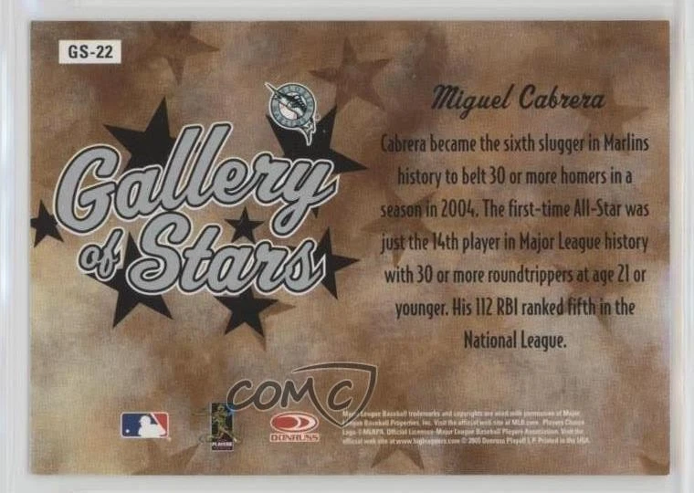2005 Donruss Diamond Kings Gallery of Stars Miguel Cabrera #GS-22 - Image 2 of 2