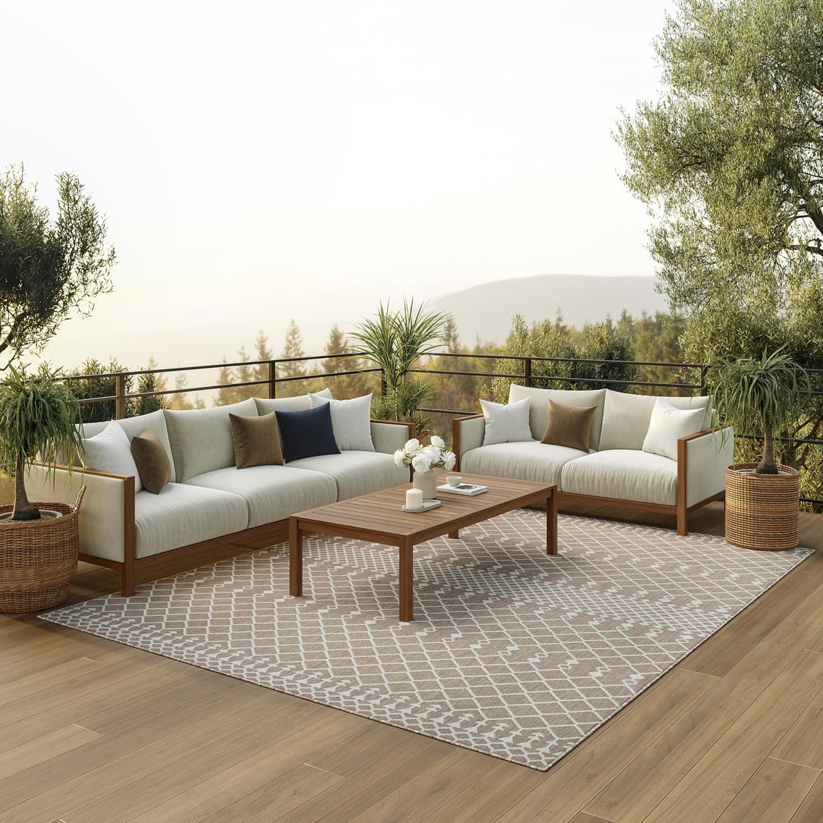 Beige 7X10 Rectangular Boho Moroccan Outdoor Rug Durable Low