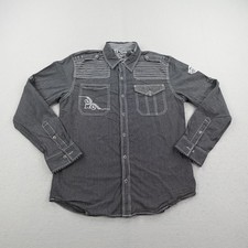 Affliction Shirt Mens XL Black Pinstripe Black Premium Button Up Roll Tab Y2K