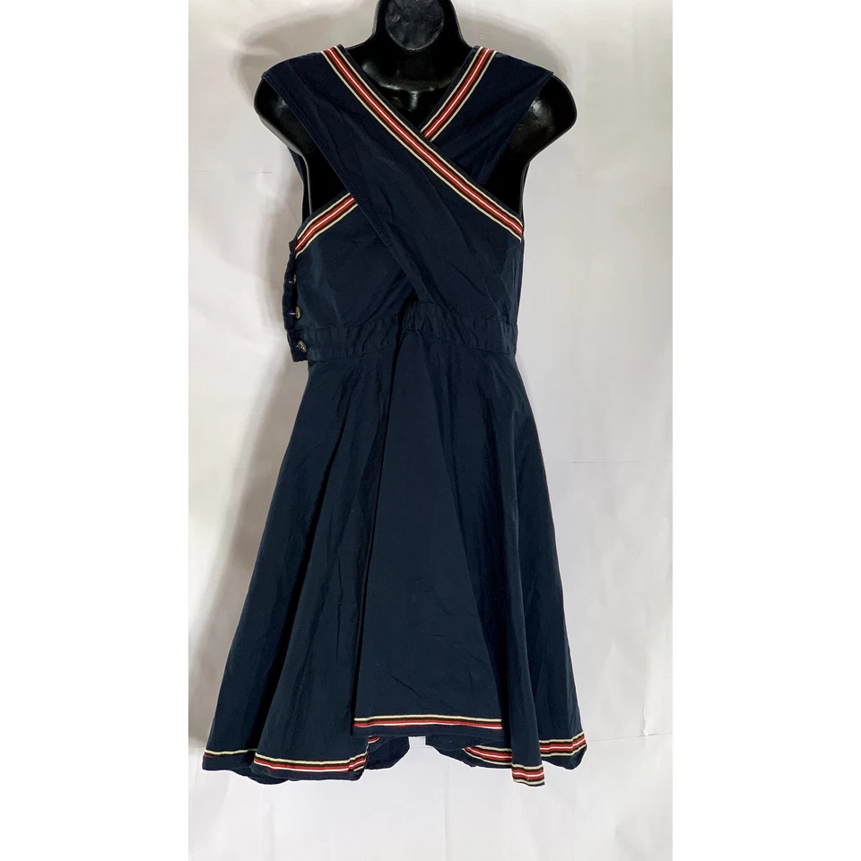 DEAR CREATURES Women's Navy Blue-Red Striped Sailor Sleeveless Mini Dress SZ M - Image 2 of 4
