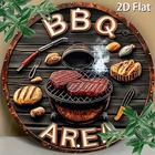 [2D Flat] Vintage BBQ Area Tin Metal Signs Home Décor 8x8 Round Aluminum Wall Ar