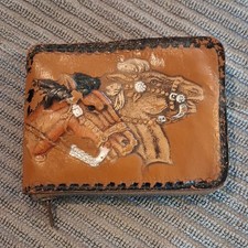 Vintage 1950s Miracle-Hyde Tooled Leather Western Wallet - Horse Head Zippered