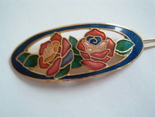 VINTAGE CLOISONNE ENAMEL ART NOUVEAU FLORAL 2.5" HAIR BARRETTE