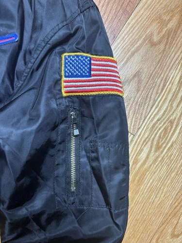 Asstseries Militare Bomber Jacket NASA 100th Space Mission Patch Sz Medium Black image 3