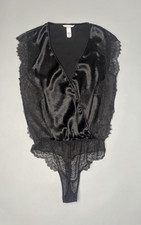 Victoria's Secret Black Lace One-Piece Bodysuit Solid Women s Size S Regular