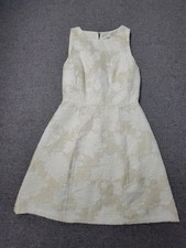 Alice + Olivia Women’s Fit Flare Dress Cream Gold Jacquard Sleeveless 2