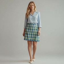 VINTAGE TALBOTS 100 Irish Linen Plaid Wrap Skirt Size 12 Large 90s Academia