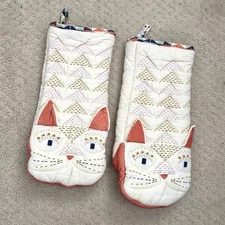 Anthropologie Cat Oven Mitts 100% Cotton Pair of Two