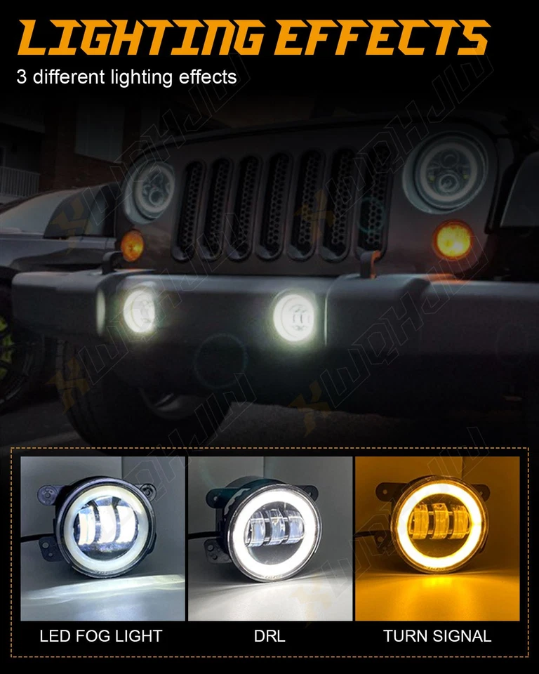 Pair Bumper 4" inch LED Fog Lights Fit For Jeep Liberty 2003 2004 2005 2006 2007 - Image 3 of 4