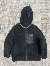 Patagonia Jacket Kids Small 7/8 Black Reversible Deep File Fleece Puffer Hoody