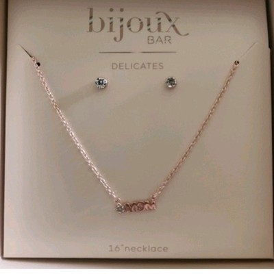 bijoux BAR Delicates Rose Gold Plated Jewelry Set, Clear Round Stones, Necklace 