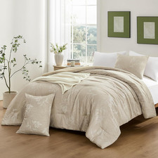 King Size Comforter Set - 3 Pieces Khaki Bedding Comforter Sets, Botanical Flowe
