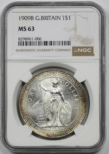 1909-B Great Britain Trade Dollar T$1 – NGC MS 63 – Silver – Bombay Mint