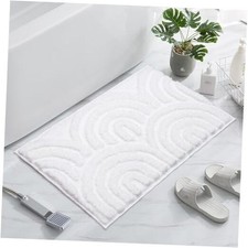 White Bathroom Rugs 19'' X 32'', Non-Slip Machine Washable Bath Mats Absorbent