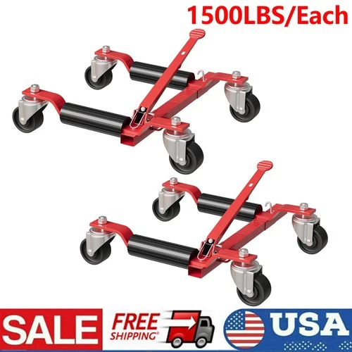 Set of 2 Car Dolly Jack Mechanical 1500LBS Wheel Dolly for Vehicle Position Red