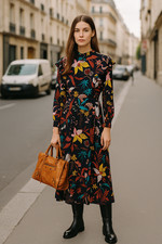 H&M Rayon PSYCHEDELIC FLORAL Print Cottagecore RUFFLE Blogger Fave MIDI Dress 6