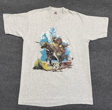 Vintage Native American Warrior Graphic T-Shirt Cowboy Buffalo XL Single-Stitch