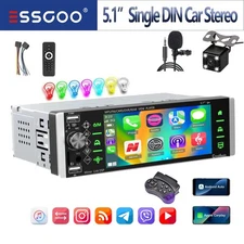 5.1" IPS HD Touch Screen Bluetooth Car Stereo Single DIN AndroidAotu USB MIC+CAM