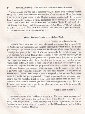 INEDITED LETTERS OF QUEEN HENRIETTA MARIA AND OLIVER CROMWELL. AN ARTICLE PRINTE