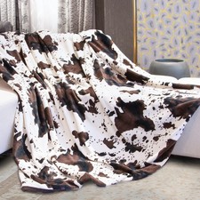 Cow Print Blanket Flannel Fleece Twin Size Fuzzy Microfiber Adults 60x80 Inch