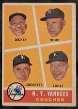 1960 Topps #465 NY Yankees Coaches Bill Dickey HOF Crosetti Lopat Houk VG-EX