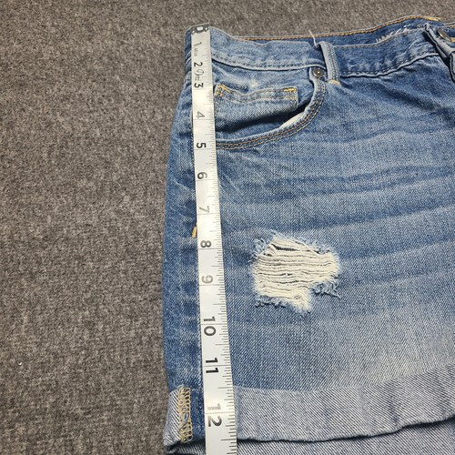 Mossimo Womens Jeans Shorts 8 Blue Boyfriend Midi Cuffed Hem Distressed - Picture 2 of 7
