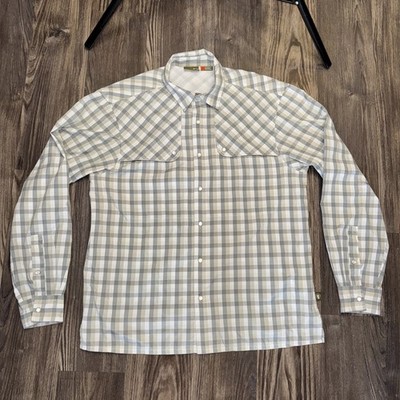 Howler Bros H Bar B Tech Snap Shirt Long Sleeve Plaid Green Gray Fishing Men s M