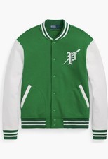 New Polo Ralph Lauren Men Baseball Varsity  Jacket Logo Chest White Green S M L