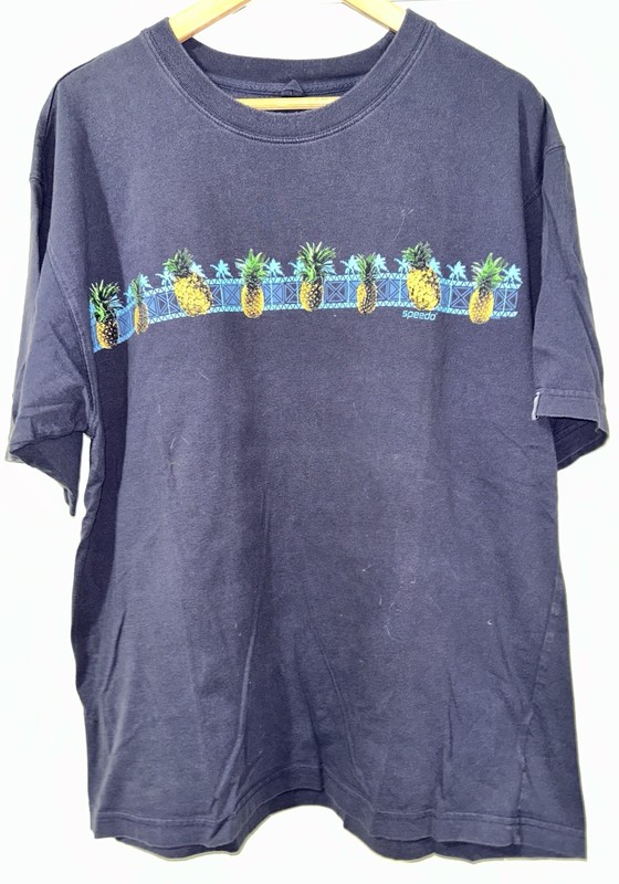 VINTAGE SPEEDO BLUE PINEAPPLE LARGE T SHIRT SURF BEACH OCEAN