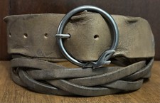 Hollister Brown Woven Leather Belt Distressed SzM/34 1-5/8 Wide Logo Bkl GC