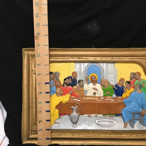 Vintage Last Supper 3D Resin Plaque Art Made In Mexico 16 x 11” Hand Painted - Picture 9 of 15