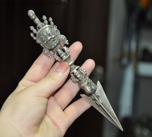Tibetan Buddhism temple Tibetan silver Mahakala Tantra Vajra Dorje Phurba dagger - Picture 10 of 12