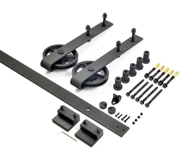 8feet Vintage Strap Industrial Wheel Steel Sliding Barn Wood Door