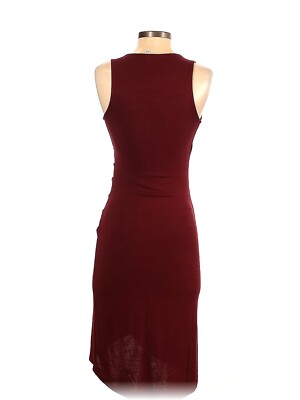 leith red dress Leith Burgundy Faux-Wrap Long Sleeve Ruched Dress