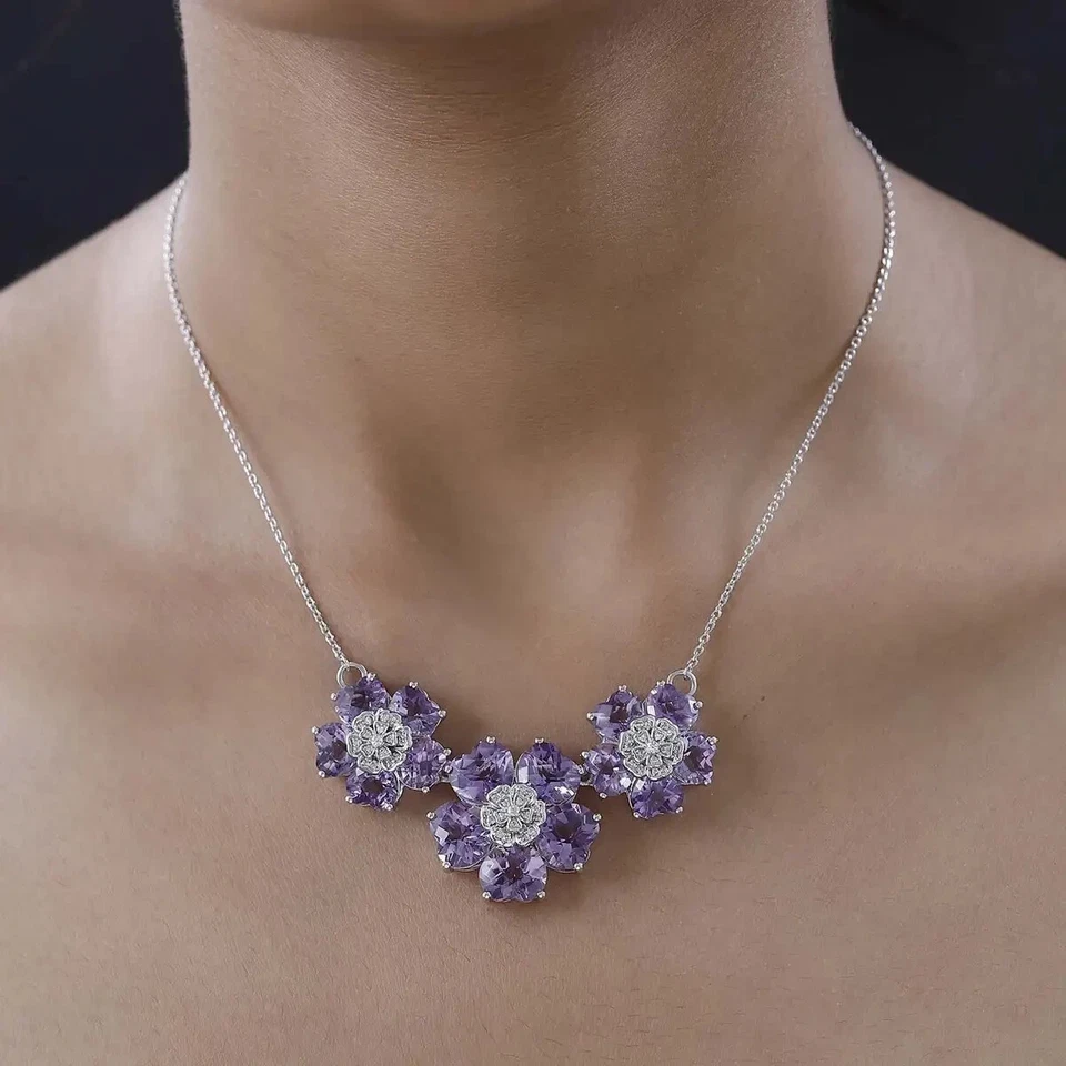 GP Italian Garden Collection Rose De France Amethyst & White Zircon Necklace S.S - Image 3 of 4