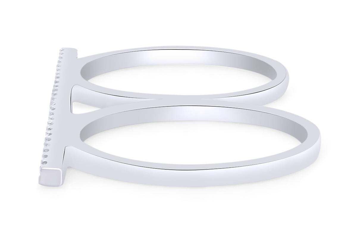 1/4ct Natural Round Diamond Double Finger Bar Ring in 14K Solid White ...
