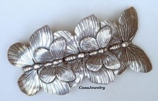  8135 ANT'D STERLING SILVER PLATED BUTTERFLY BARRETTE W/80MM GENUINE FRENCH CLIP