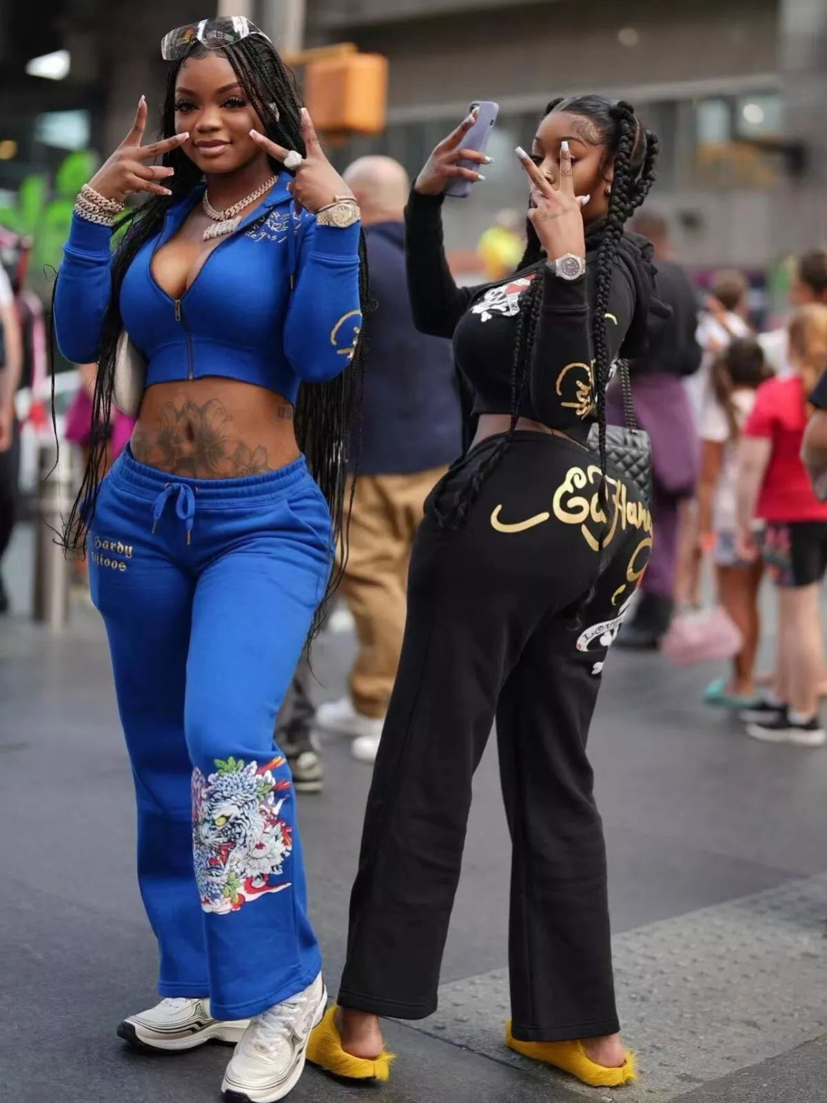 Ed Hardy Y2k Tracksuit Set Croped Zip Up Hoodie And Sweatpants