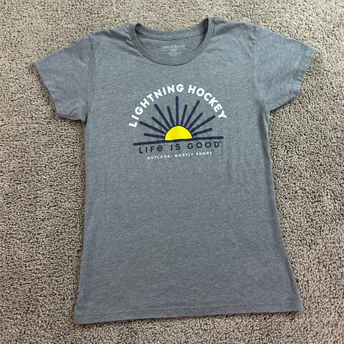 Life Is Good Shirt Womens Medium Gray Lightning Hockey Mostly
