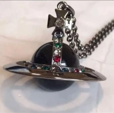 Vivienne Westwood Necklace Medium Orb Gunmetal x Black Top 6.5cm C:80cm w/drawst