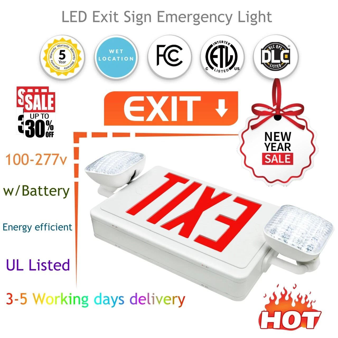 LED Exit Sign with Emergency Lights,Red Letter Emergency Exit Sign Light,UL List
Opens in a new wind