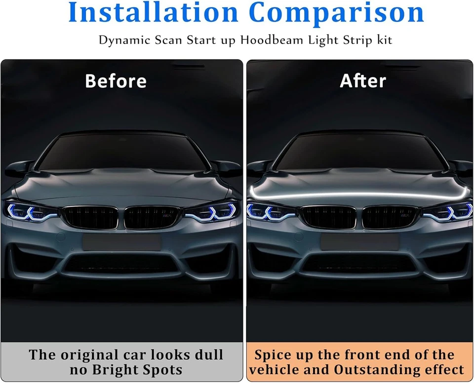 For Cadillac 71/94inch Dynamic Car LED Hood Light Strip White/Amber/RGB Color - Image 2 of 4