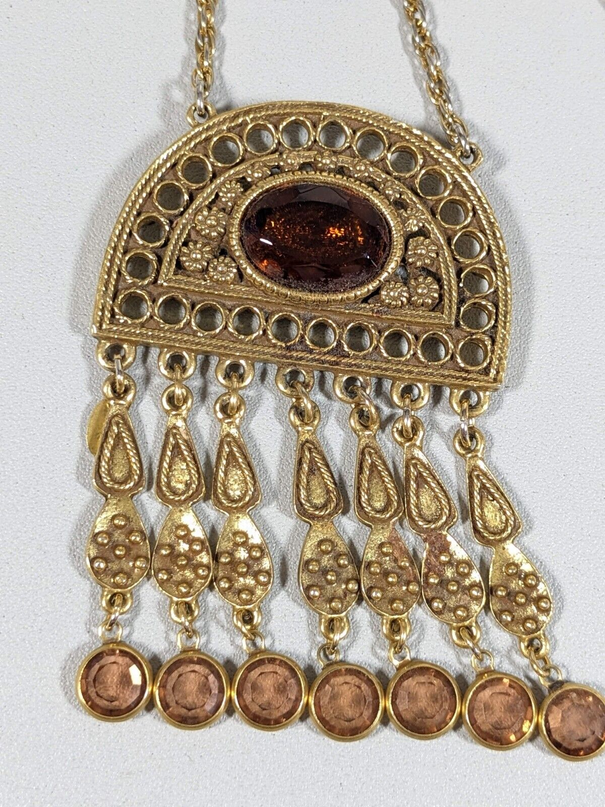 Vintage Goldette Brown Glass Etruscan Bezel Dangl… - image 3