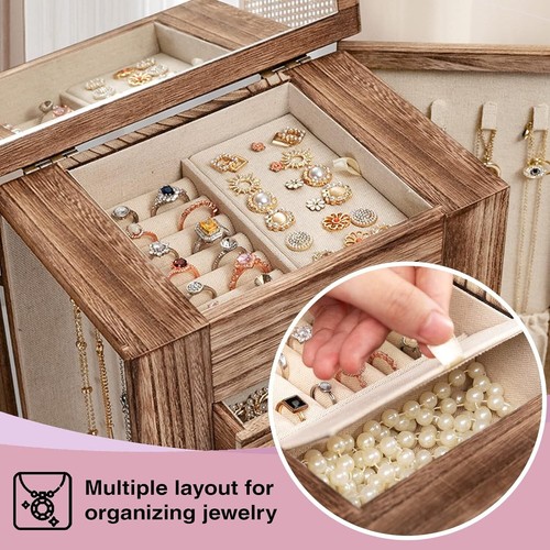 Joyero de madera grande con espejo y 5 cajones para mujer almacenamiento orga... - Imagen 6 de 9
