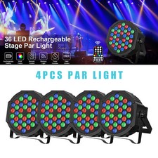GdjRttk 4PCS Rechargeable 108W RGB 36LED PAR Stage Light Wash DMX DJ Party Disco