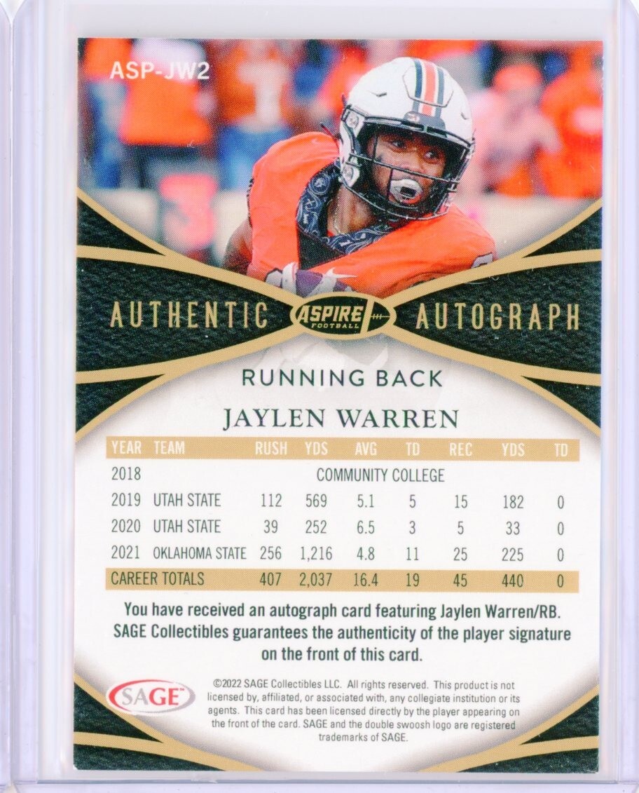 2022 Sage Aspire JAYLEN WARREN Silver Checker AUTO Autograph RC