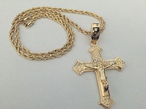Authentic Cruz Grande Oro Laminado Cadena Medalla Large Cross Gold Plated Necklace Pendant