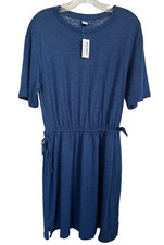 OLD NAVY Women's Dress Drawstring Waist Short Sleeve Linen Blend Sz S Navy Blue