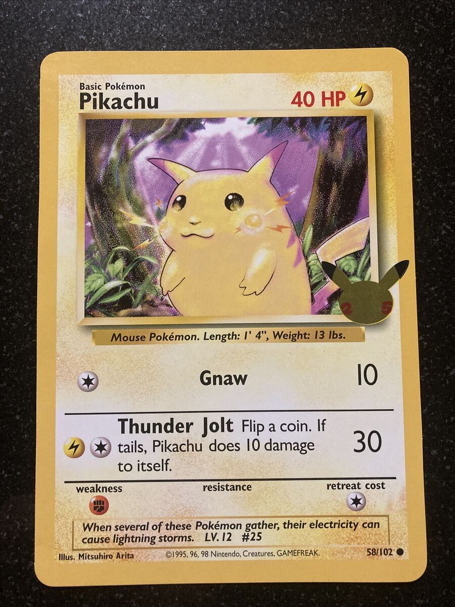Jumbo 1995 Pikachu Gnaw Pokemon Card 58/102 Rare. 40 HP Good Jumbo 1995 Pikachu Gnaw Pokemon Card 58/102 Rare. 40 HP Good